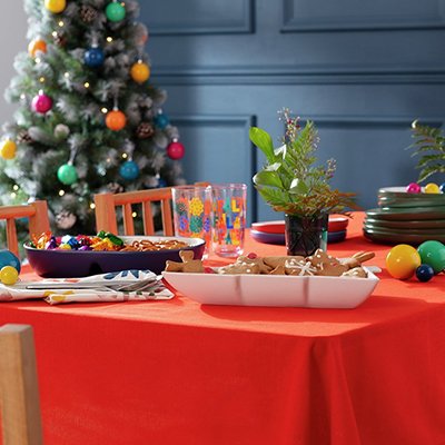 Habitat Festive Tablecloth in red colour.