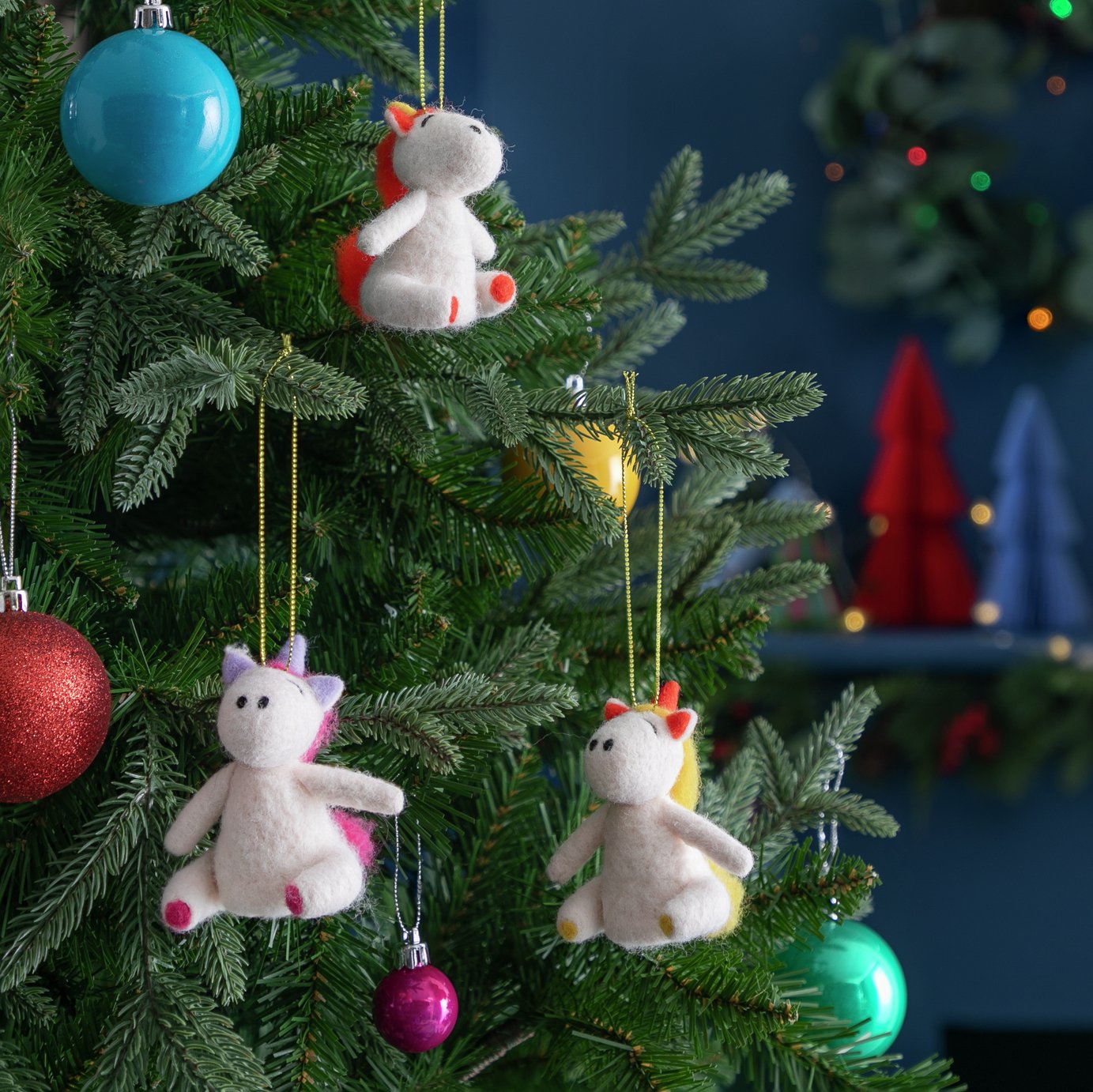 Habitat Pack of 3 Unicorn Christmas Tree Decorations - White