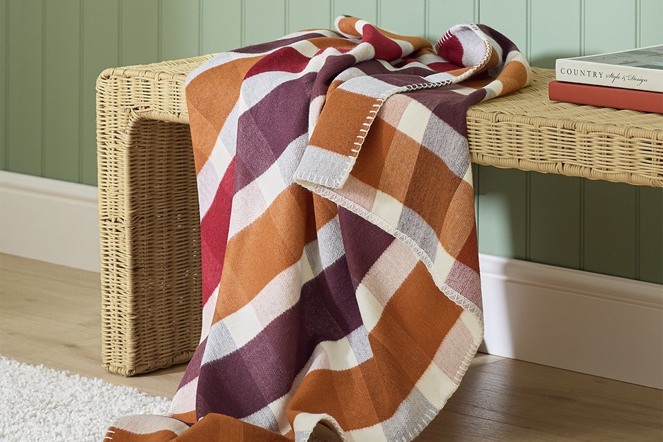 Argos Home Autumn Check Blanket Stitch Throw.