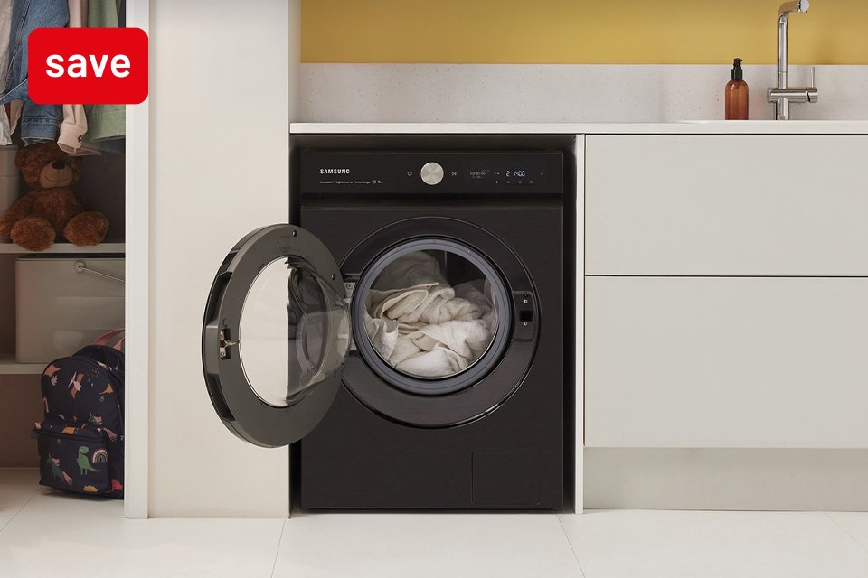 Save £100 on selected Samsung large appliances with code WASH100.