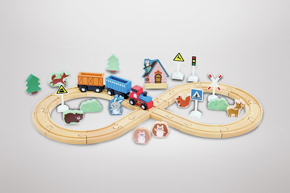 Chad Valley Alfie And Jo Wooden Train Set.