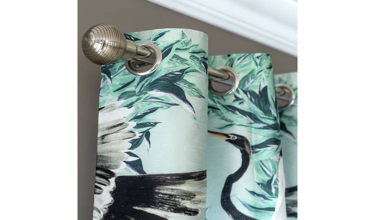 Habitat Crane Print Faux Silk Eyelet Curtains -Multicoloured