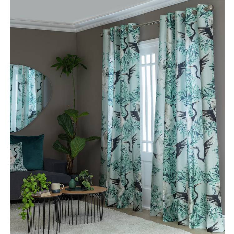 Habitat Crane Print Faux Silk Eyelet Curtains -Multicoloured 0