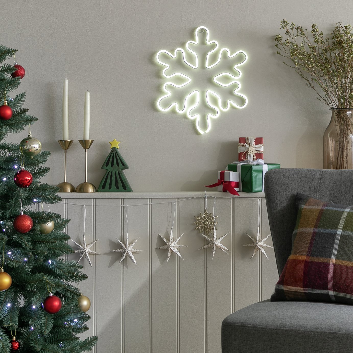 Habitat White Neon Snowflake Christmas Light