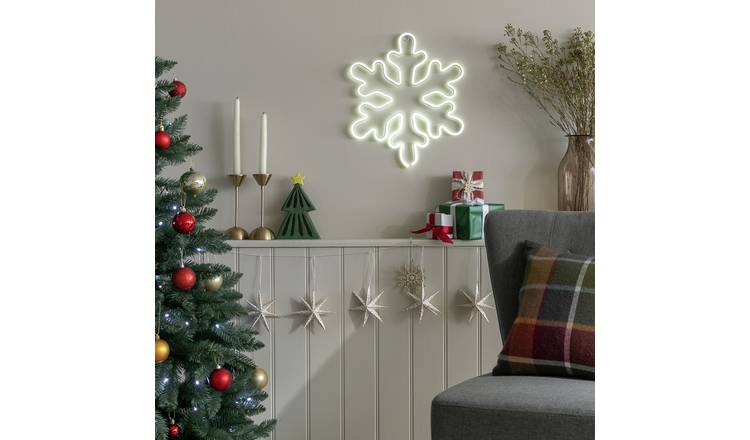 Habitat White Neon Snowflake Christmas Light