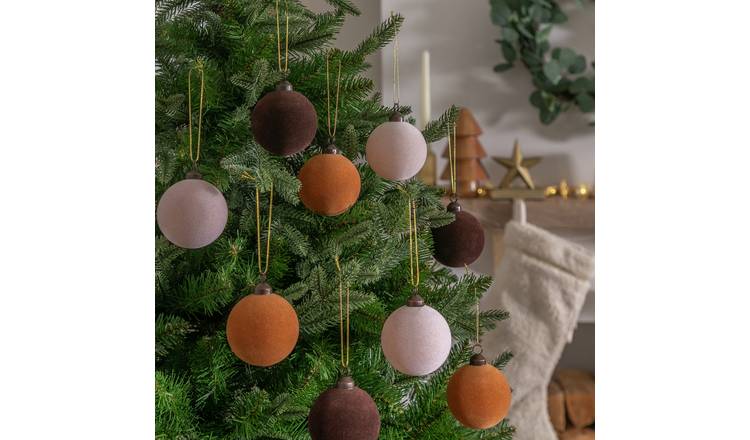 Buy Habitat Pack of 12 Flock Christmas Baubles - Neutrals - Argos