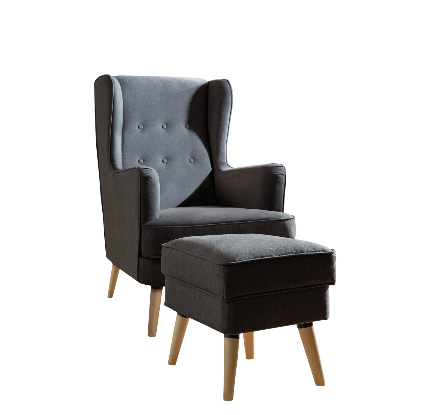 Habitat Callie Fabric Chair Armchair with Footstool-Charcoal