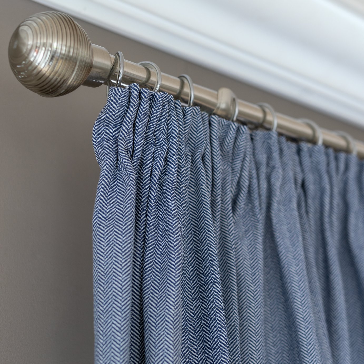 Habitat Herringbone Fully Lined Pencil Pleat Curtain - Blue