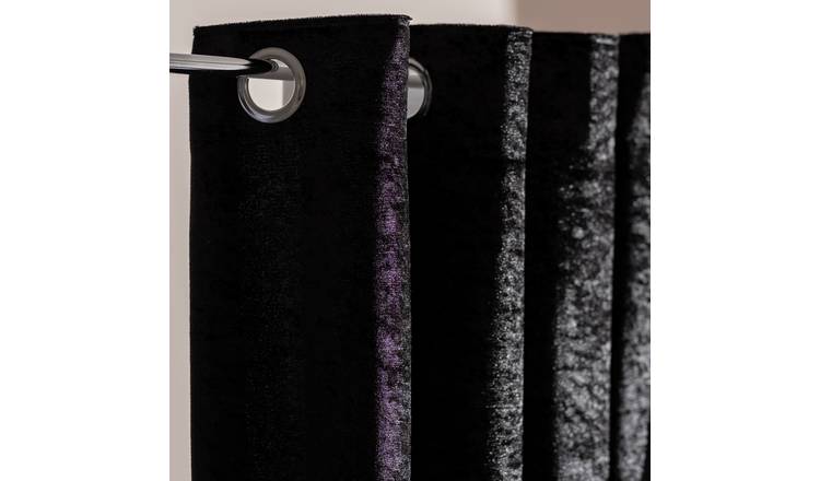 Argos Home Crushed Velvet Lined Eyelet Curtains - Black