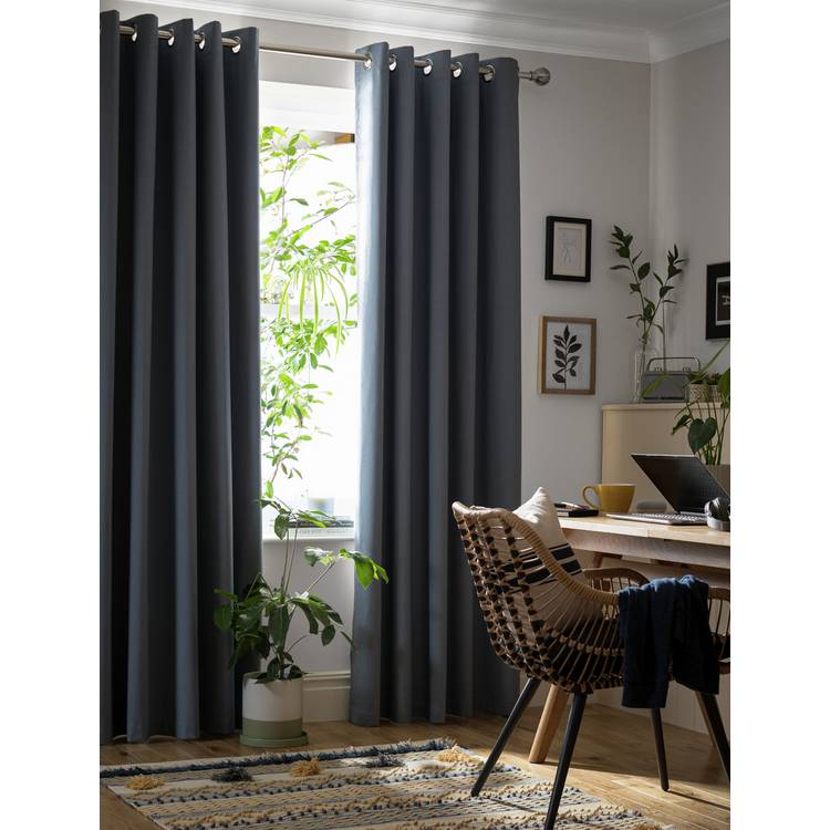 Habitat Plain Blackout Eyelet Curtains - Rustic Blue 0