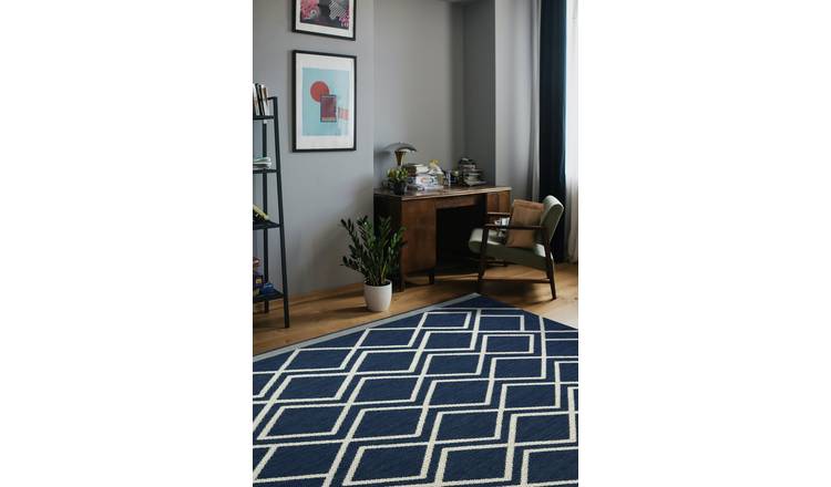 Diamond Navy Blue Indoor Outdoor Rug