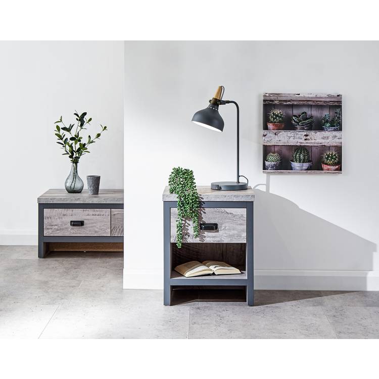GFW Boston 1 Drawer Side Table - Grey 0
