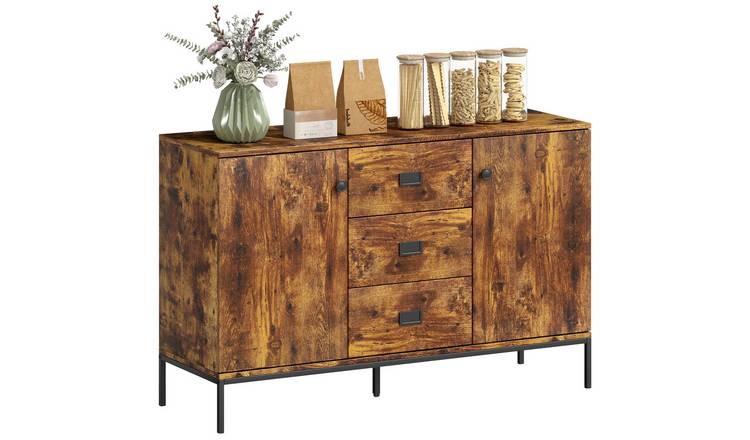 HOMCOM Modern Adjustable Storage Sideboard with 3 Drawers - Rustic Brown
