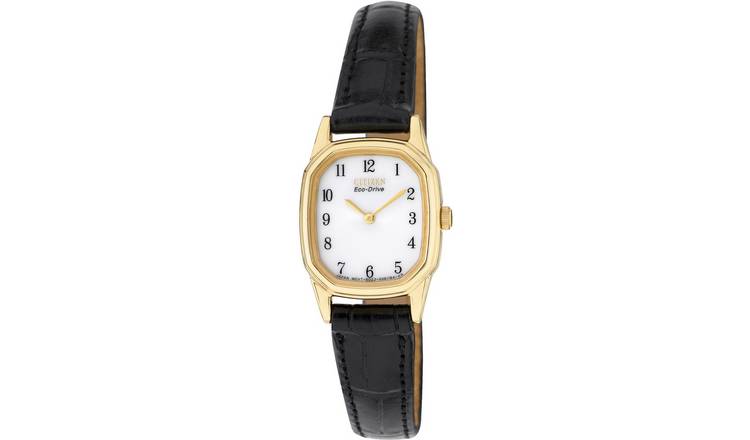 Buy Citizen Ladies Eco Drive Gold Tone Black Strap Watch Argos