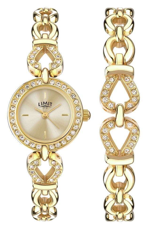 Limit Ladies' Gold Plated Stone Set Watch and Bracelet Set