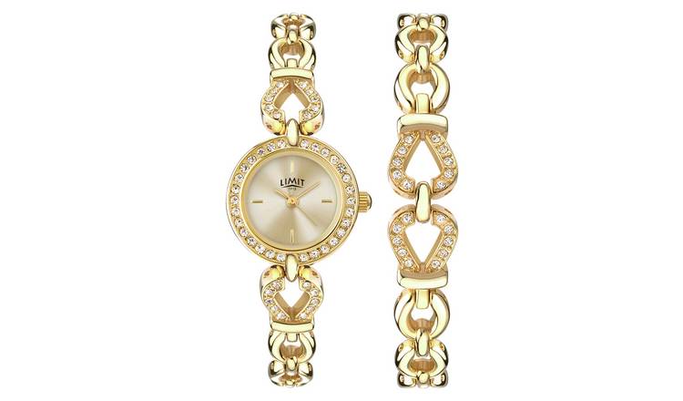 Buy Limit Ladies Gold Plated Stone Set Watch and Bracelet Set Womens watches Argos