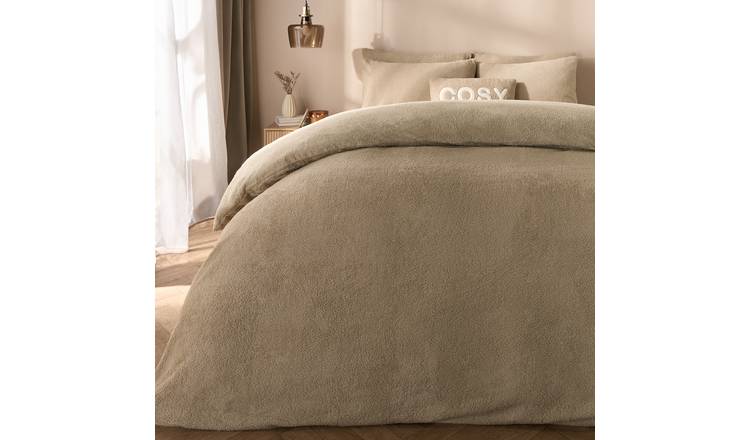 OHS Thermal Soft Teddy Fleece Duvet Cover Bedding Set Stone - King