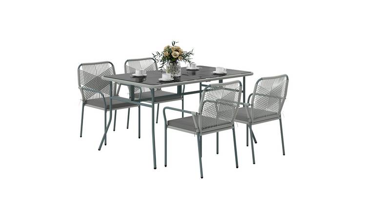 Outsunny 5 Piece Wicker Garden Dining Set - Light Grey
