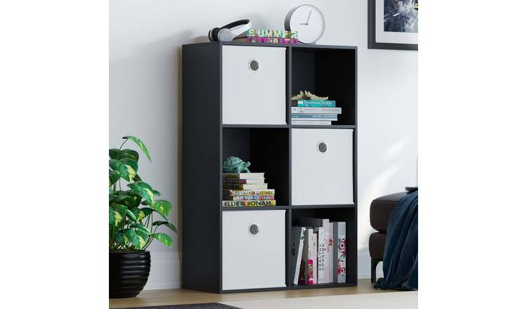 Vida Designs Durham Tall 6 Cube Storage Unit with Set of 3 White Baskets - Black
