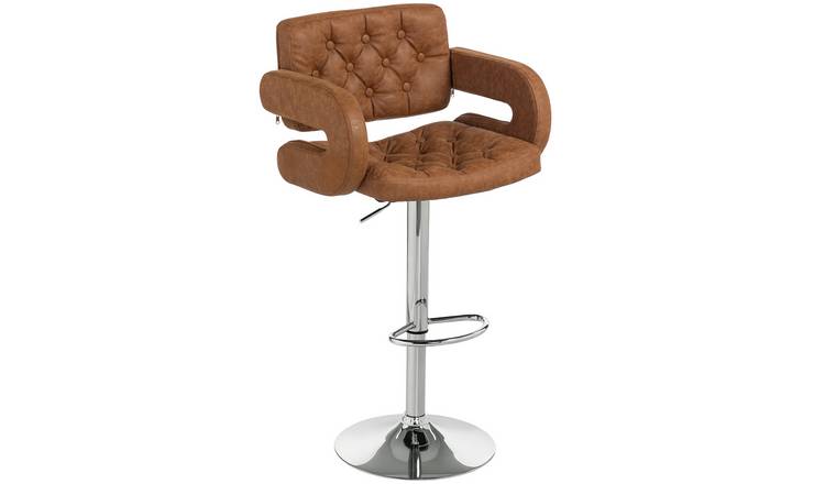 HOMCOM PU Leather Bar Stool with Extra Large Seat and Back - Brown