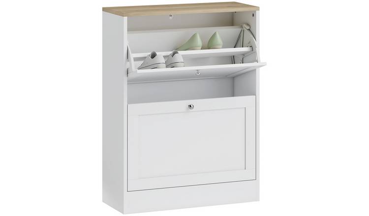 HOMCOM Freestanding Shoe Cabinet with 2 Flip Drawers - White