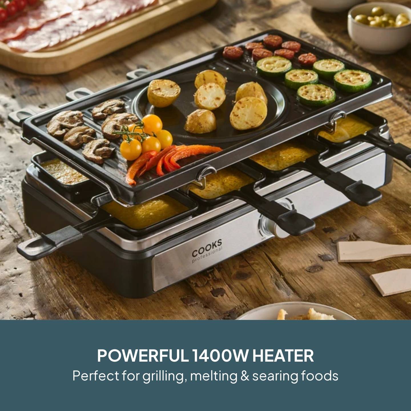 Cooks Professional Electric 2-in-1 Raclette Grill and Fondue - 8 Person - Image 3