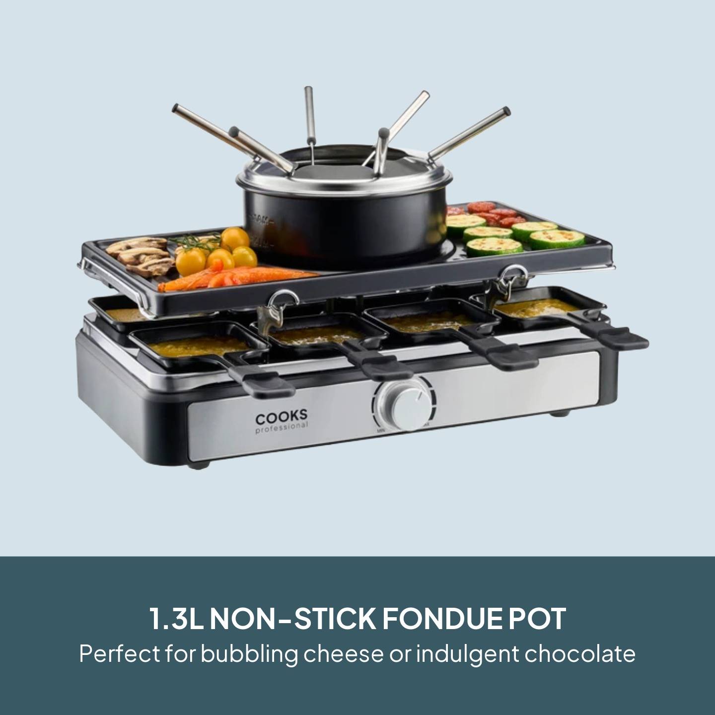 Cooks Professional Electric 2-in-1 Raclette Grill and Fondue - 8 Person - Image 4