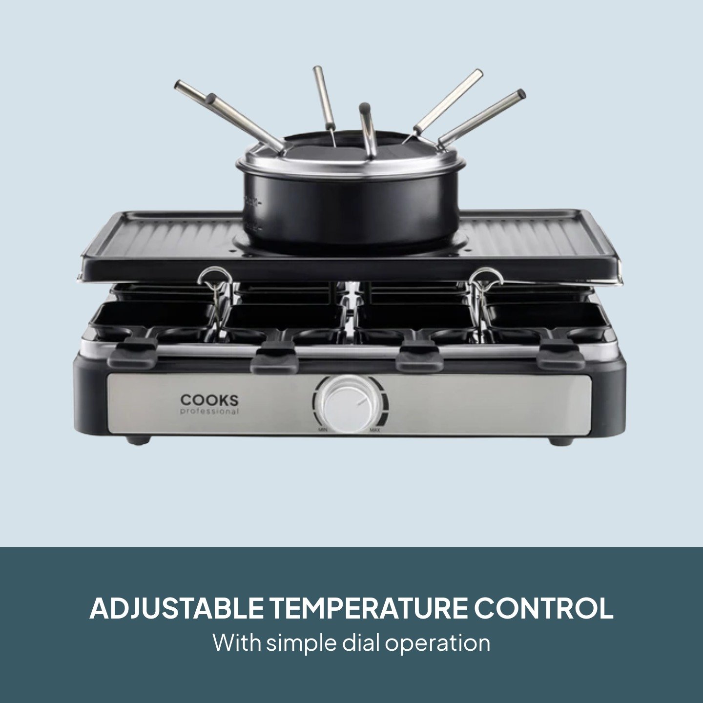 Cooks Professional Electric 2-in-1 Raclette Grill and Fondue - 8 Person - Image 5