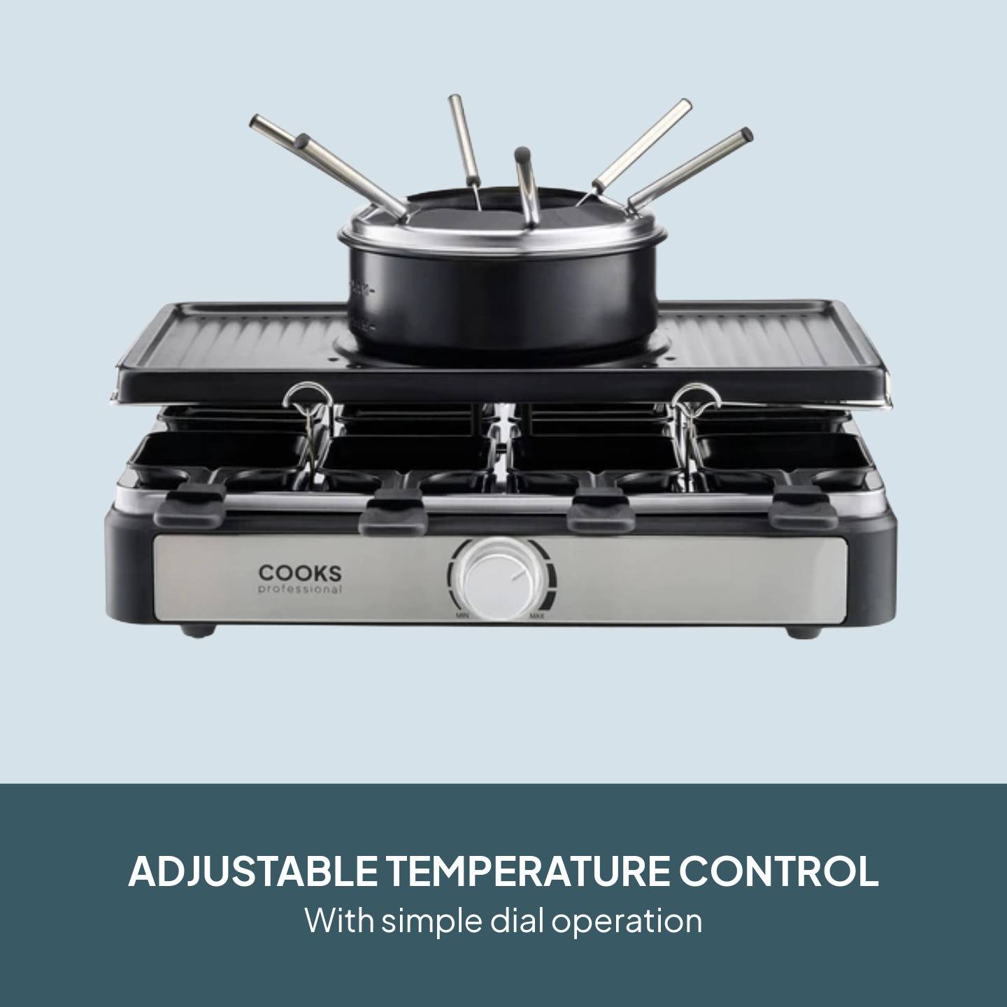 Cooks Professional Electric 2-in-1 Raclette Grill and Fondue - 8 Person - Image 5