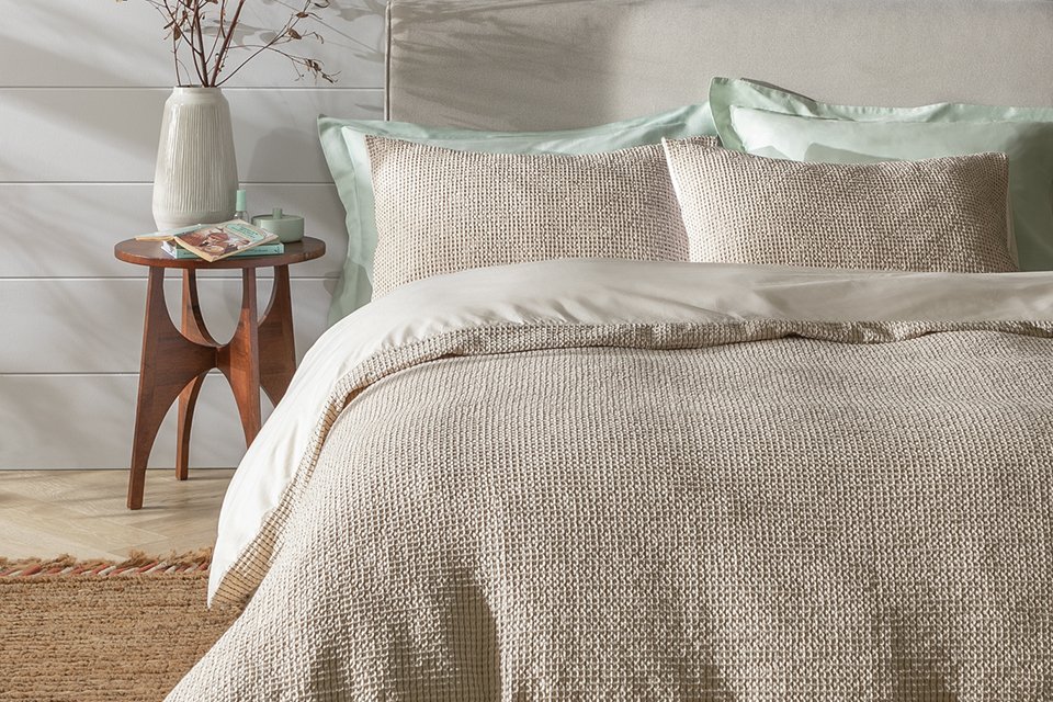 Grey patterned pillow cases.