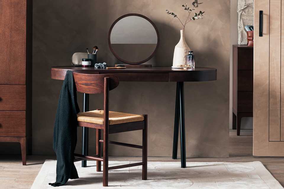 Wooden dressing table as desk.