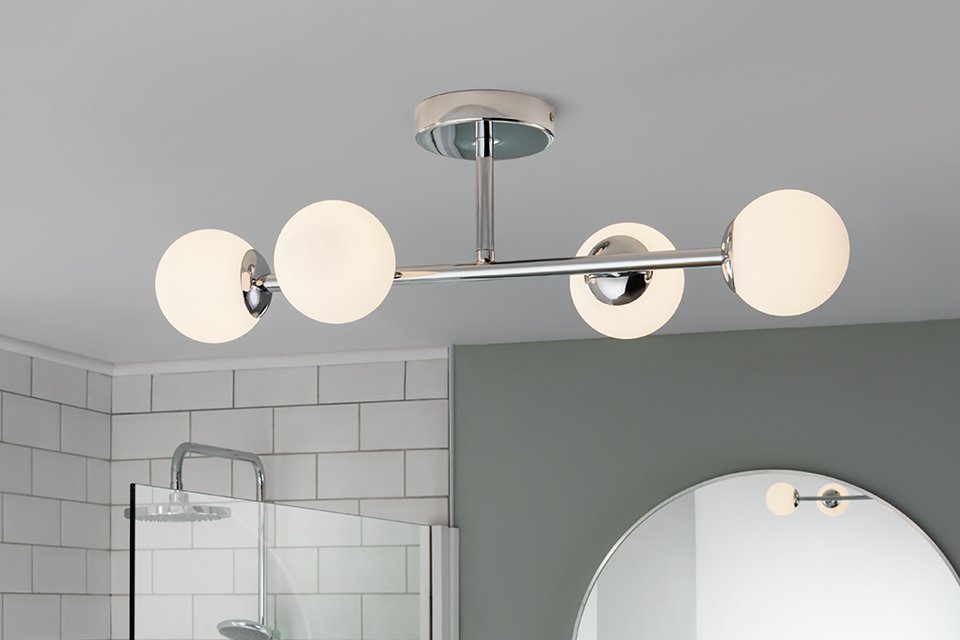 Habitat metal 4 light bathroom flush ceiling light in chrome finish.