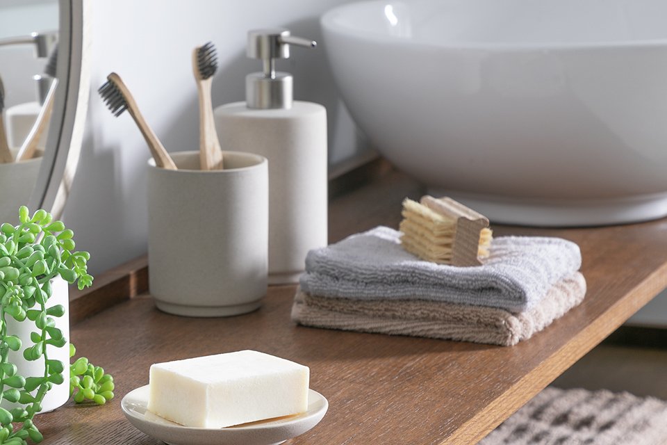 Habitat Sandstone effect ceramic soap dish in natural finish. 