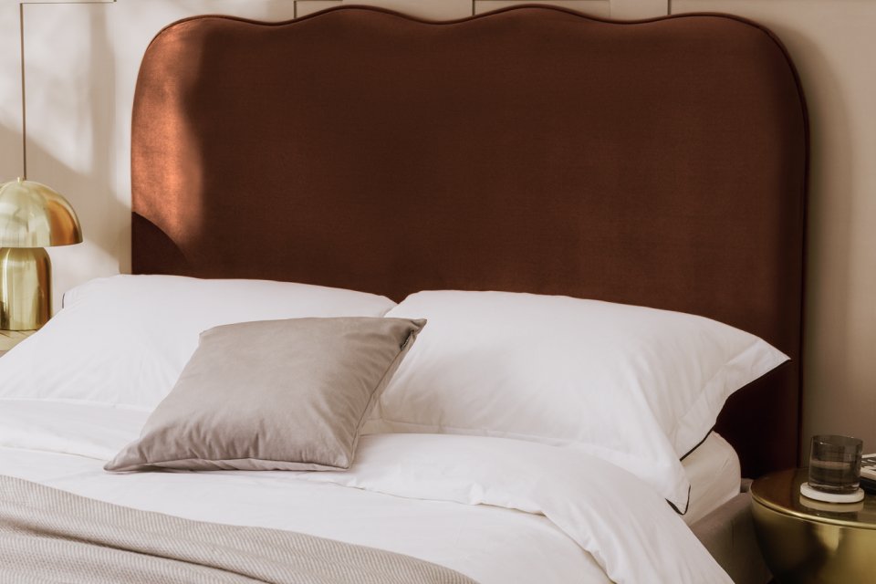Habitat Onda Velvet Double Headboard in Rust Colour.