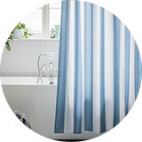Argos Home striped shower curtain in blue and white colour.