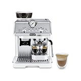 Silver barista style coffee machine.