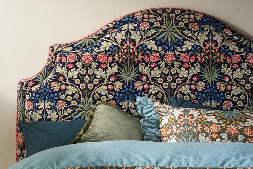 Morris and co. bedding and headboard.