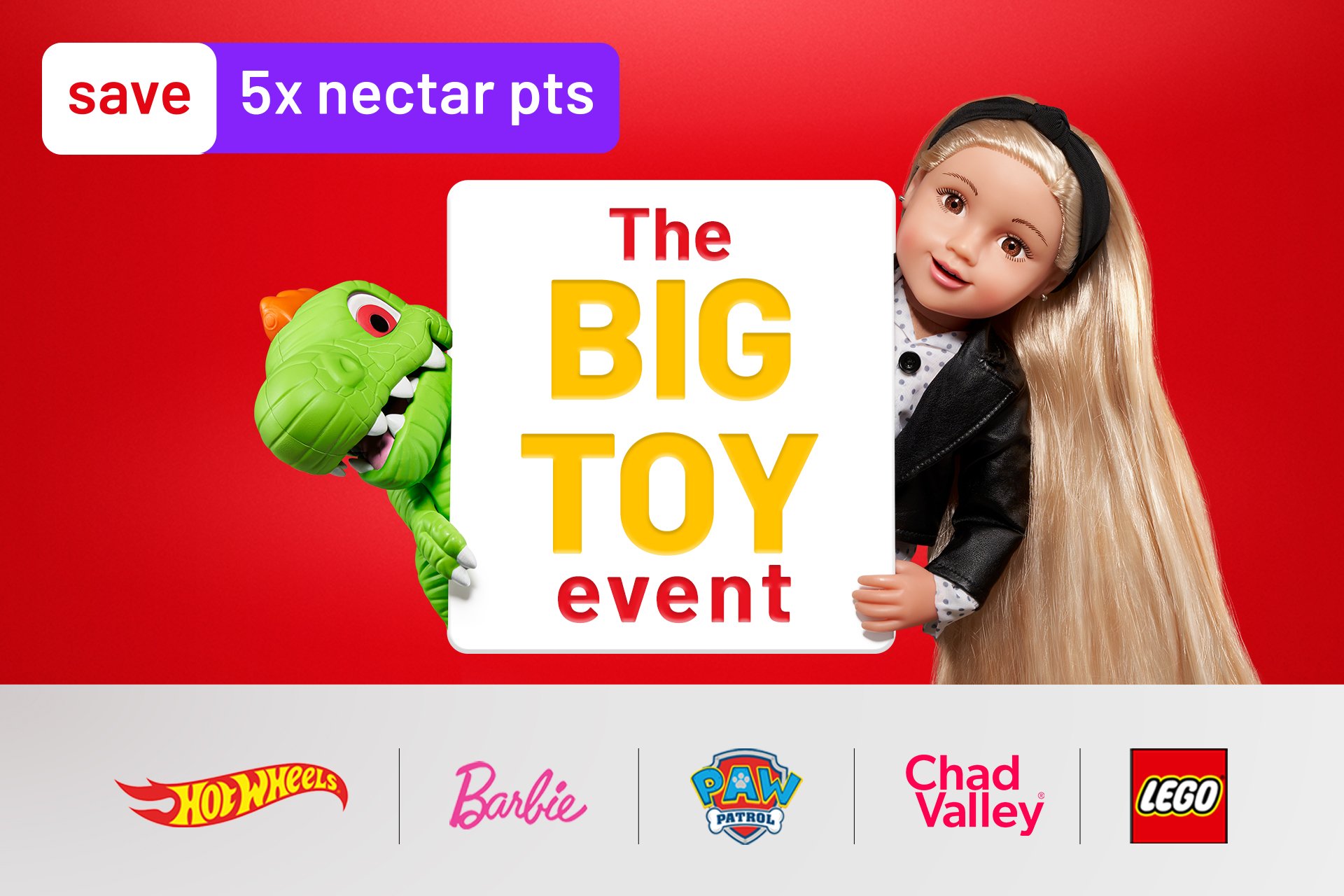 5x Nectar points. Save up to 50% on selected toys. Get big savings on big toy brands.
