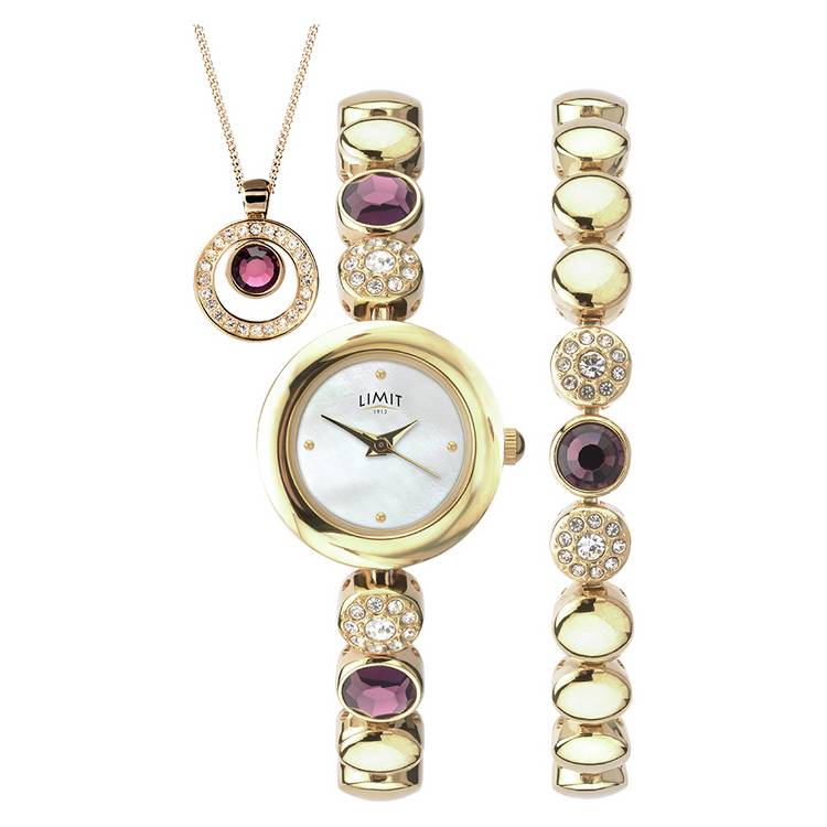 Limit Ladies' Gold Plated Bracelet, Necklace and Watch Set 0