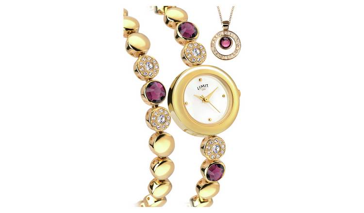 Buy Limit Ladies Gold Plated Bracelet Necklace and Watch Set