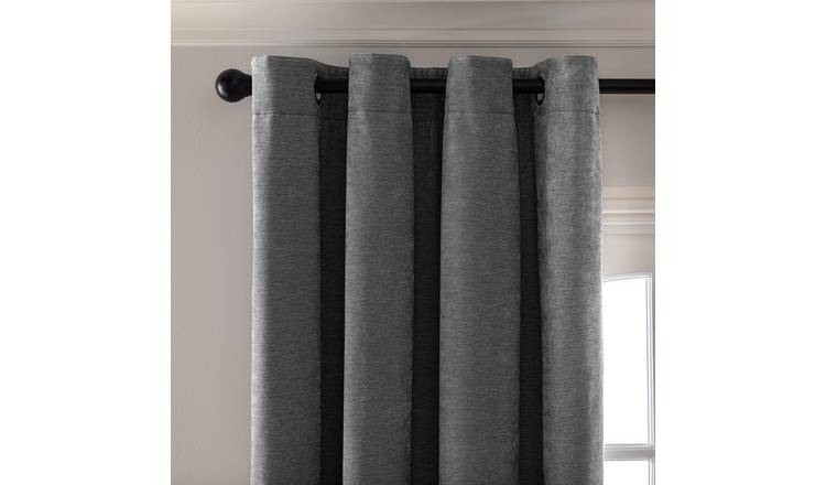 Habitat Plain Chenille Blackout Eyelet Curtains - Charcoal