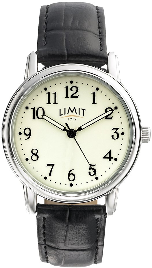 Limit Men's Glow Dial Black Faux Leather Strap Watch