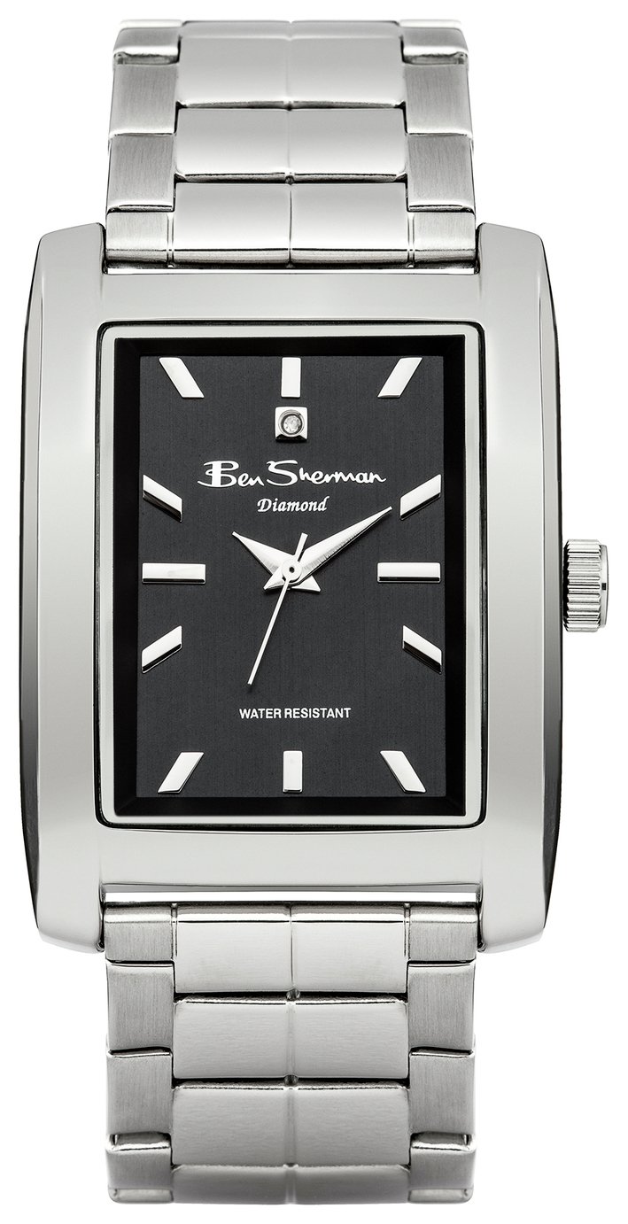 Ben Sherman Mens Silver Diamond Rectangular Dial