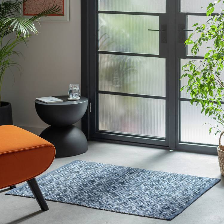 Argos Home Geometric Blue Cotton Flatweave Rug - 110x80cm 0