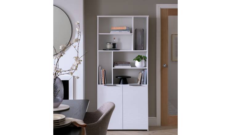 White gloss store tall shelving unit