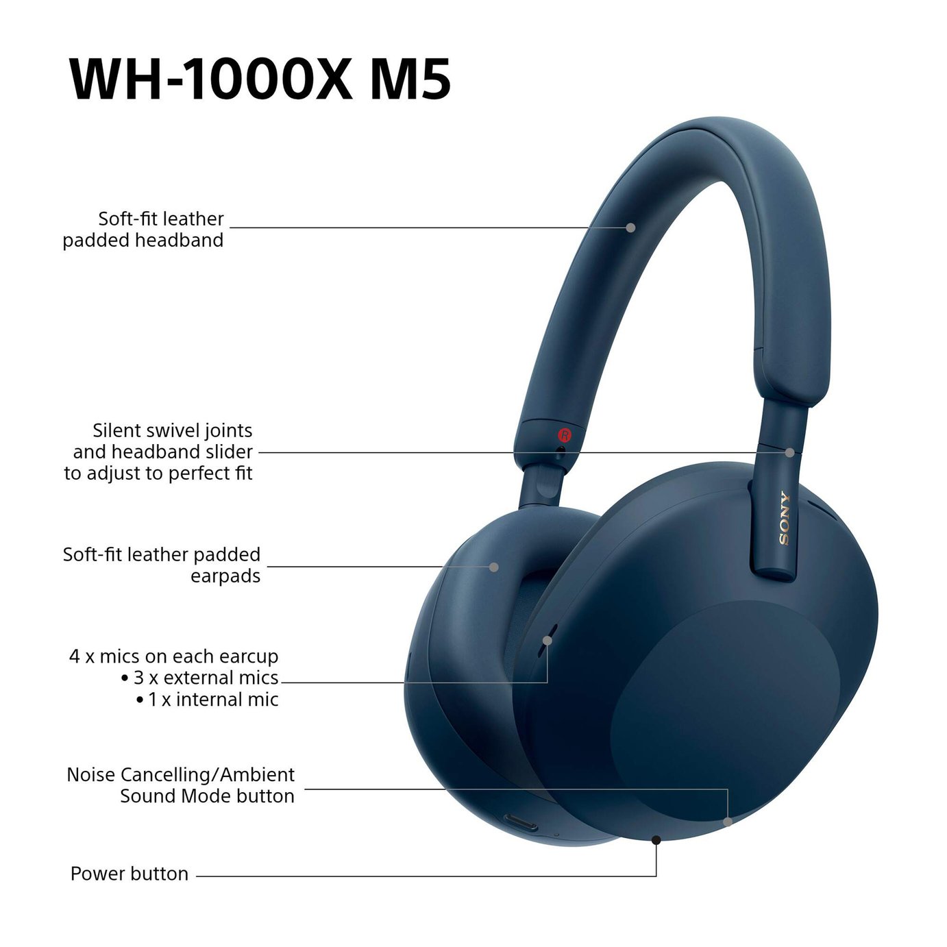 Buy Sony WH1000XM5 Over-Ear Wireless Headphones - Blue | Wireless