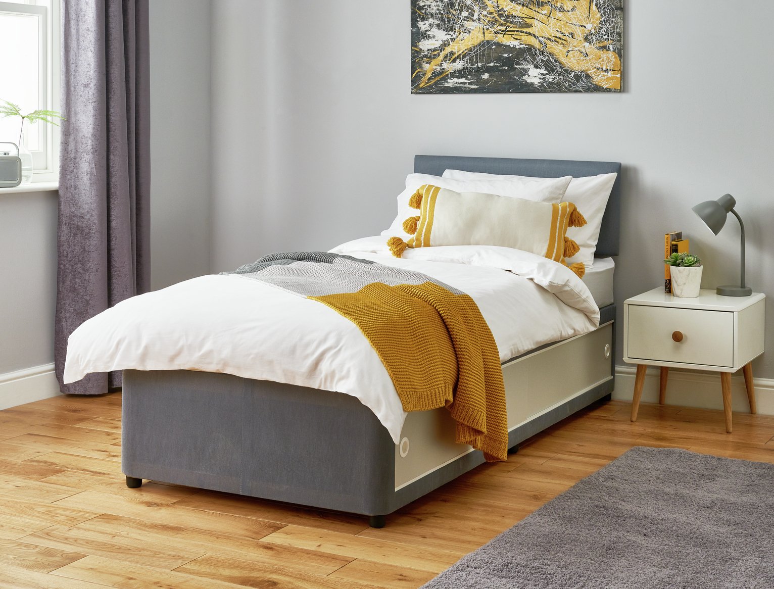 single bed with slide storage