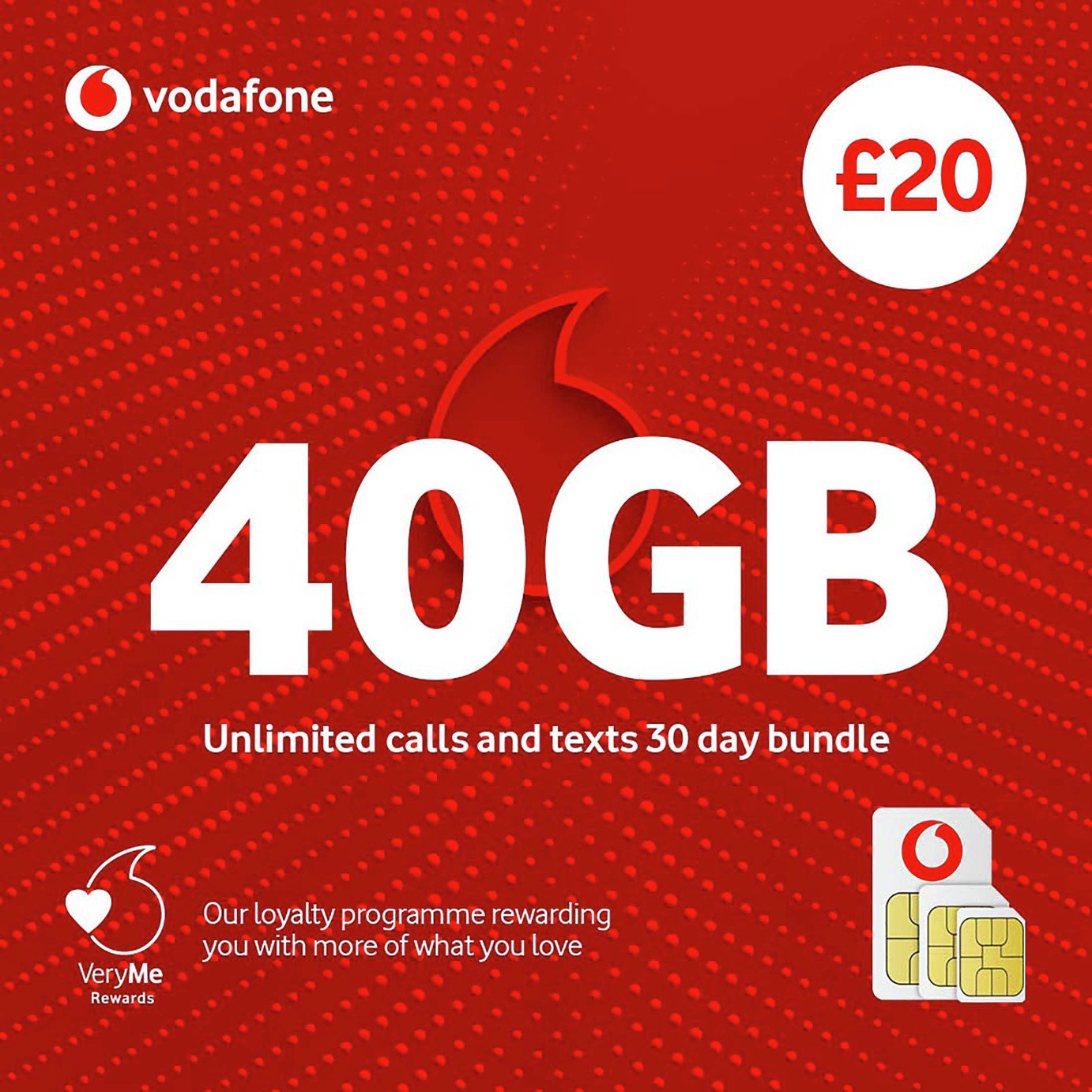 VODAFONE 40GB Pay As You Go SIM Card