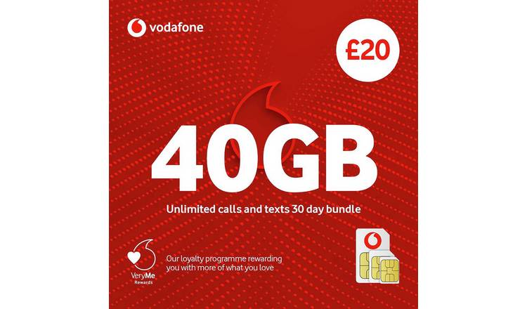 VODAFONE 40GB Pay As You Go SIM Card