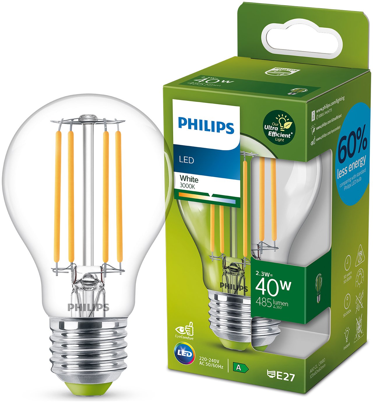 Philips 2.3W - 40W LED ES White Ultra Efficient Light Bulb